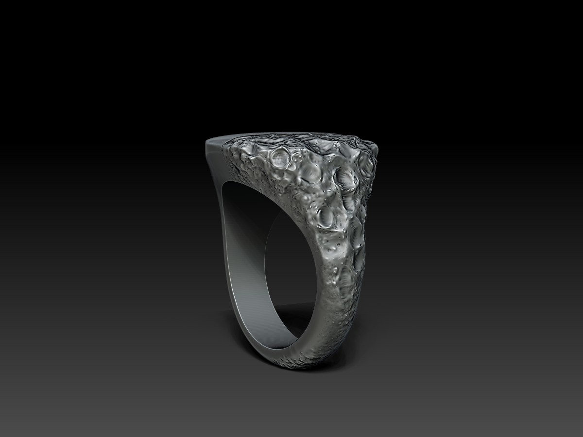 Sculpted signet ring. Custom Jewellery. 3D Rendering.